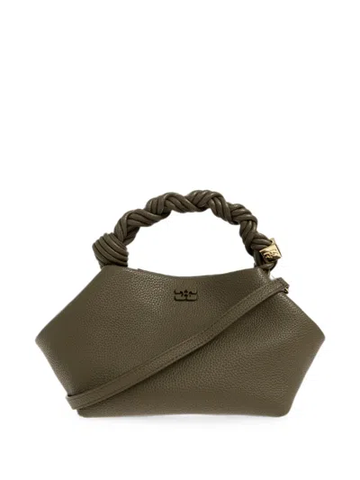 Ganni Small Bou Twisted-handle Logo-plaque Tote Bag In Blue