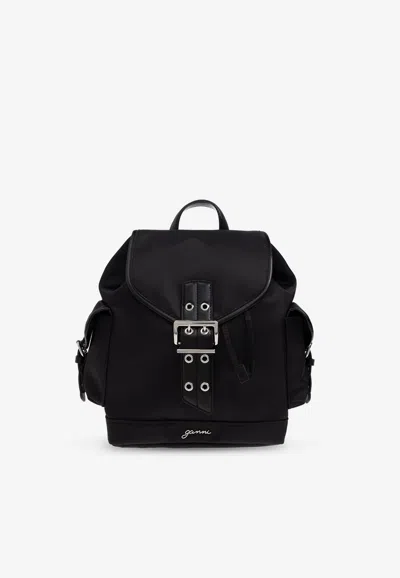 Ganni Small Bucky Backpack With Logo Plaque
