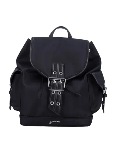 Ganni Small Bucky Nylon Backpack In Black