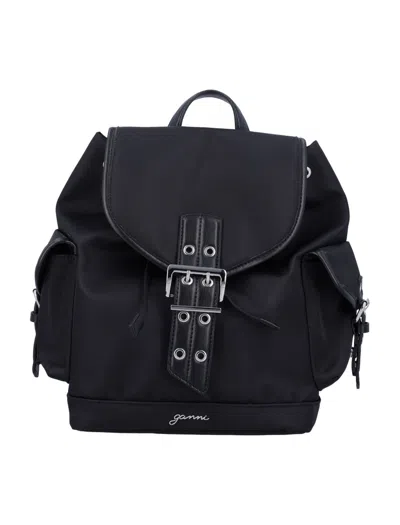 Ganni Bucky Recycled Nylon Backpack In Black
