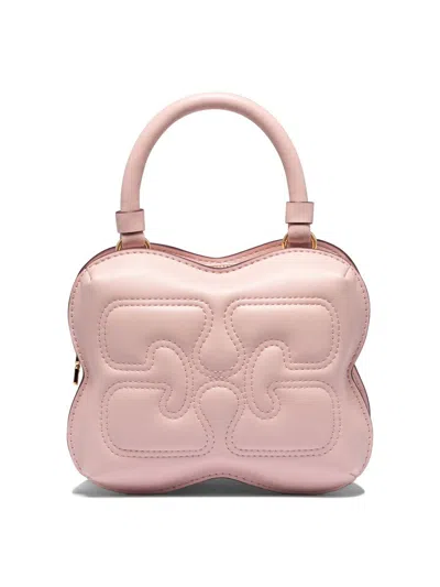 Ganni Small Butterfly Crossbody Bag In Glossy Recycled Calf Leather And Synthetic Material In Pink