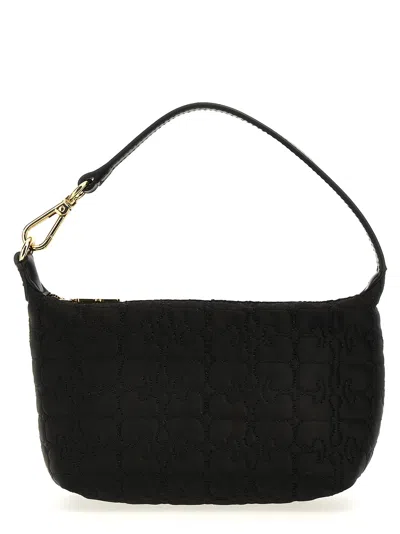 Ganni Small Butterfly Recycled Polyester Convertible Shoulder Bag In Black