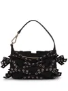 Ganni Denim Small Bow Eyelet Butterfly Pouch Bag In 黑色