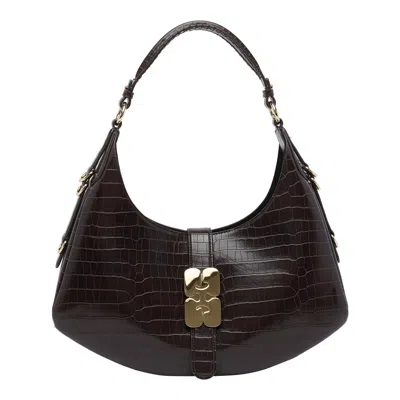 Ganni Small Croco Kat Shoulder Bag In Brown