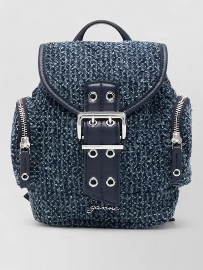 Ganni Small Denim Backpack Adjustable Straps Handle In Blue