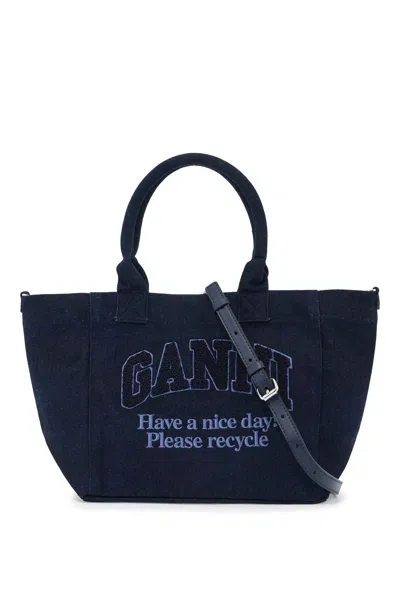 GANNI SMALL DENIM EASY SHOPPER TOTE 