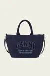 GANNI SMALL EASY DENIM SHOPPER TOTE BAG IN DARK NAVY