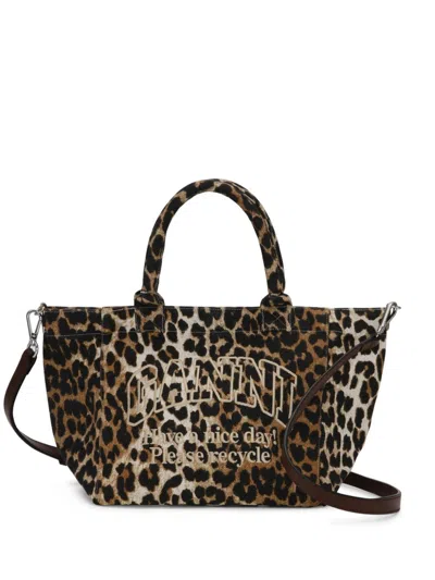 Ganni Leopard-print Tote Bag In Brown