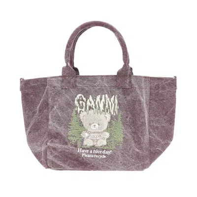 Ganni Small 'forest Teddy' Tote Bag In Purple