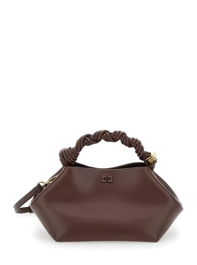 Ganni 'small  Bou' Brown Handbag With Butterfly Logo And Hand-braided Strands In Leather Woman