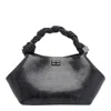 Ganni Bou Black Handbag With Butterfly Logo And Hand-braided Strands In Leather Woman In Black