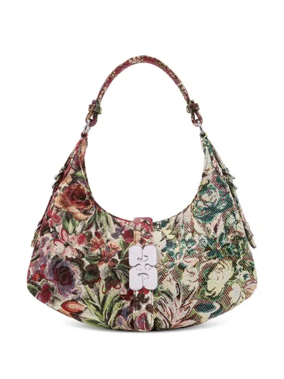 Ganni Small Kat Floral-tapestry Shoulder Bag In Blue
