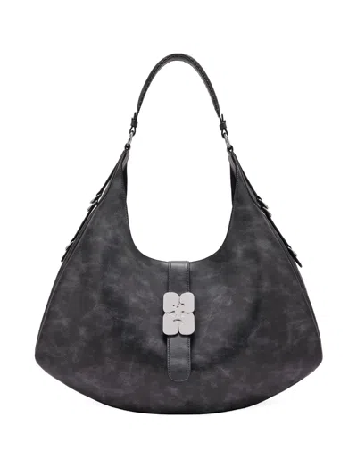 Ganni Small Kat Flower-buckle Shoulder Bag In Black