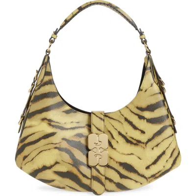 Ganni Small Kat Zebra Print Shoulder Bag In Brown
