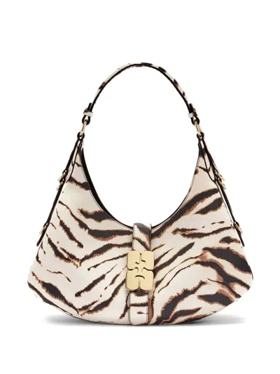 Ganni Small Kat Zebra-print Shoulder Bag In Neutral