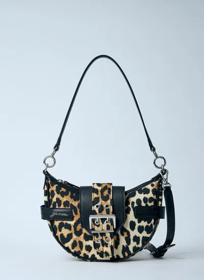 Ganni Small Leopard Bucky Crossbody Bag In Brown