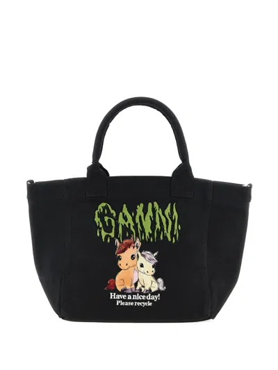 Ganni Pony Tote Bag Top Handles Shoulder Strap In Black