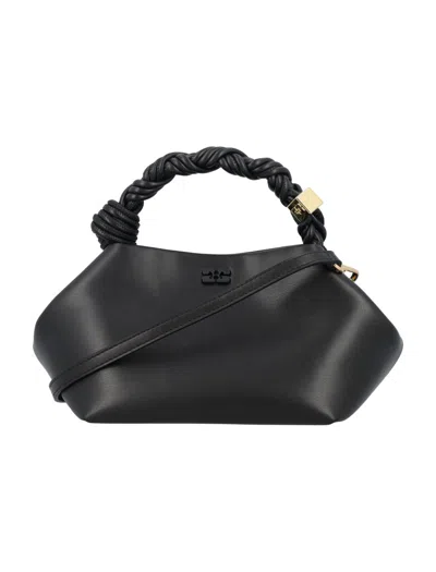 Ganni Bou Black Handbag With Butterfly Logo And Hand-braided Strands In Leather Woman