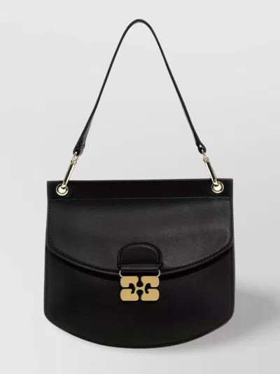 Ganni Small Shoulder Bag With Adjustable Strap And Gold-tone Hardware In Black