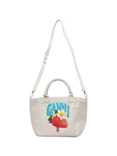 Ganni Small Strawberry Easy Tote Bag In Gray