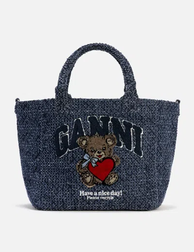 Ganni Small Trapeze Shopper Bear Tweed Denim