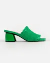 Ganni Smocked Kitten-heel Mules In Green