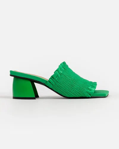 Ganni Smocked Kitten-heel Mules In Kelly Green