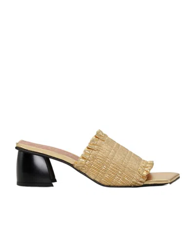 Ganni Smock 65mm Ruched Mules In Nude
