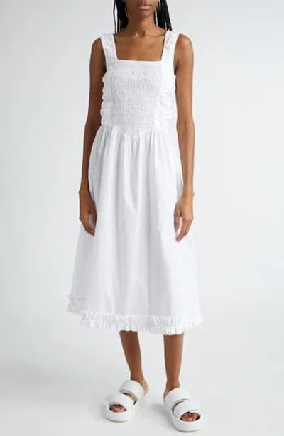 GANNI GANNI SMOCK BODICE ORGANIC COTTON POPLIN MIDI DRESS