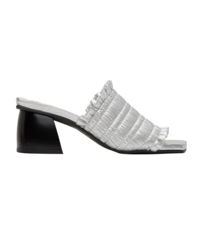 Ganni Smock-detail Kitten-heel Mules In Gray