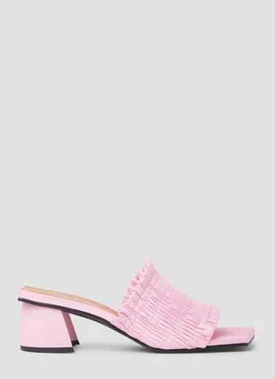 Ganni Smock Kitten Heel Mules In Pink