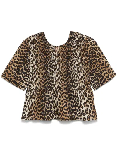 GANNI SMOCK LEOPARD PRINTED BLOUSE