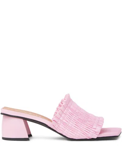 Ganni Smock Mules In Pink