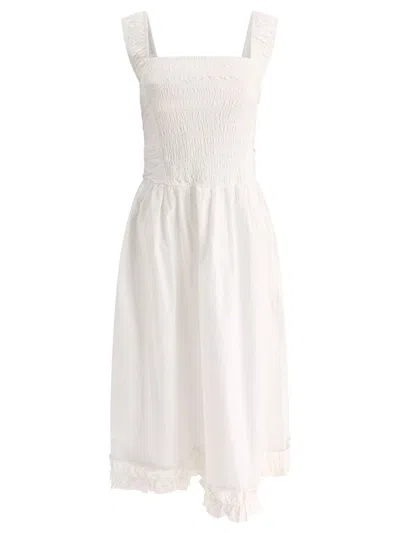 Ganni Smock Poplin Midi Dress In White
