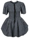 Ganni Smocked Bodice Dress With High Neckline In Blue