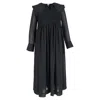Ganni Smocked Bodice Midi Long Sleeve Dress In Black Polyester In Black