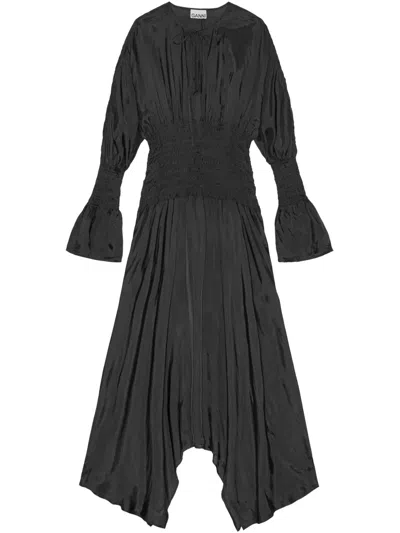 Ganni Smocked Dress In Black