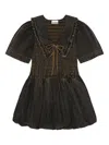Ganni Cotton Dress With Puff Sleeves And Ruffled Collar
