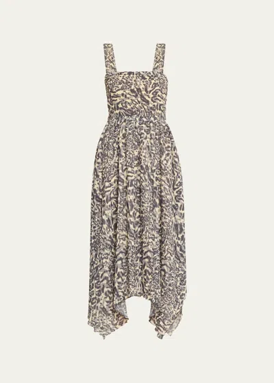 sachin and babi light blue dress Ganni Rory Gathered Floral Print Chiffon Midi Dress in Black Viscose (Sold)