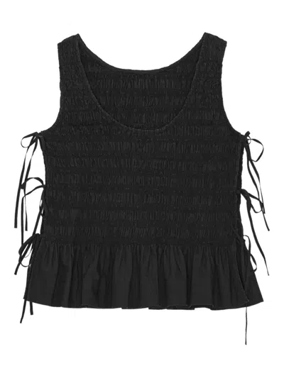 GANNI SMOCKED PEPLUM TOP