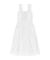 Ganni Cotton Poplin Midi Strap Smock Dress Bright White In White