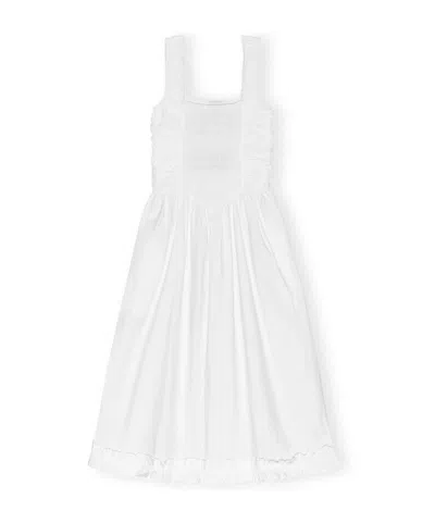 GANNI GANNI POPLIN MIDI STRAP SMOCK DRESS