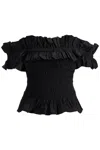 Ganni Off-the-shoulder Shirred Cotton-poplin Top