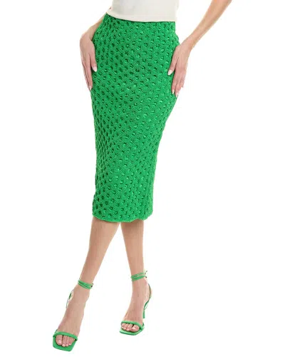 Ganni Smocked Satin Pencil Skirt In Green