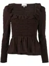 Ganni Brown Horizontal Stripe Blouse In Brown