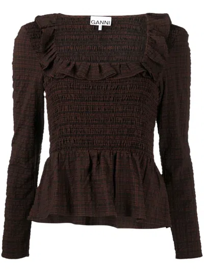 Ganni Brown Horizontal Stripe Blouse