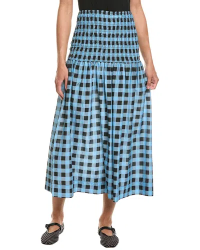 Ganni Smocked Silk-blend Maxi Skirt In Blue