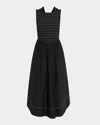 Ganni Smocked Stretch Cotton Sleeveless Midi Dress In Black