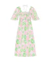 Ganni Short Sleeve Pleated Georgette Midi Smock Dress In Pink