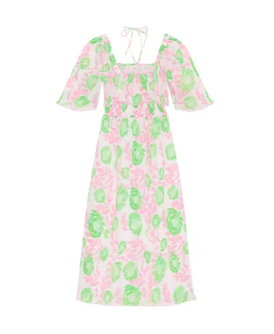 GANNI PLEATED GEORGETTE MIDI SMOCK DRESS